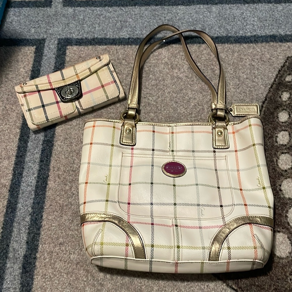 Coach F19174 Heritage Tattersall Signature Off White Shoulder Handbag